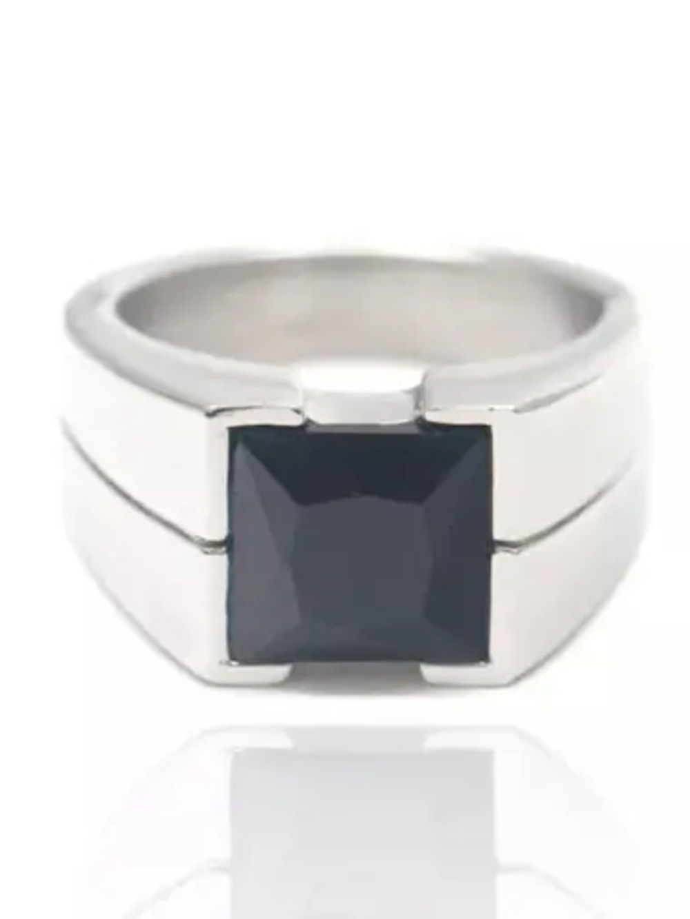 Men's Silver Ring with Black Square Stone